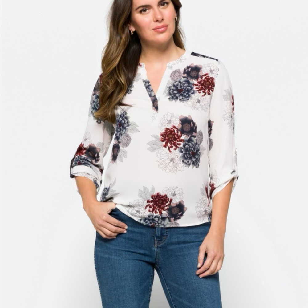 Daniel Rainn White and Red Floral Blouse